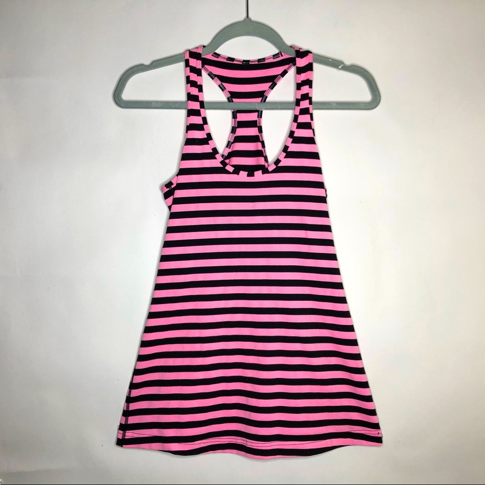 LULULEMON cool racerback pink black striped tank 6